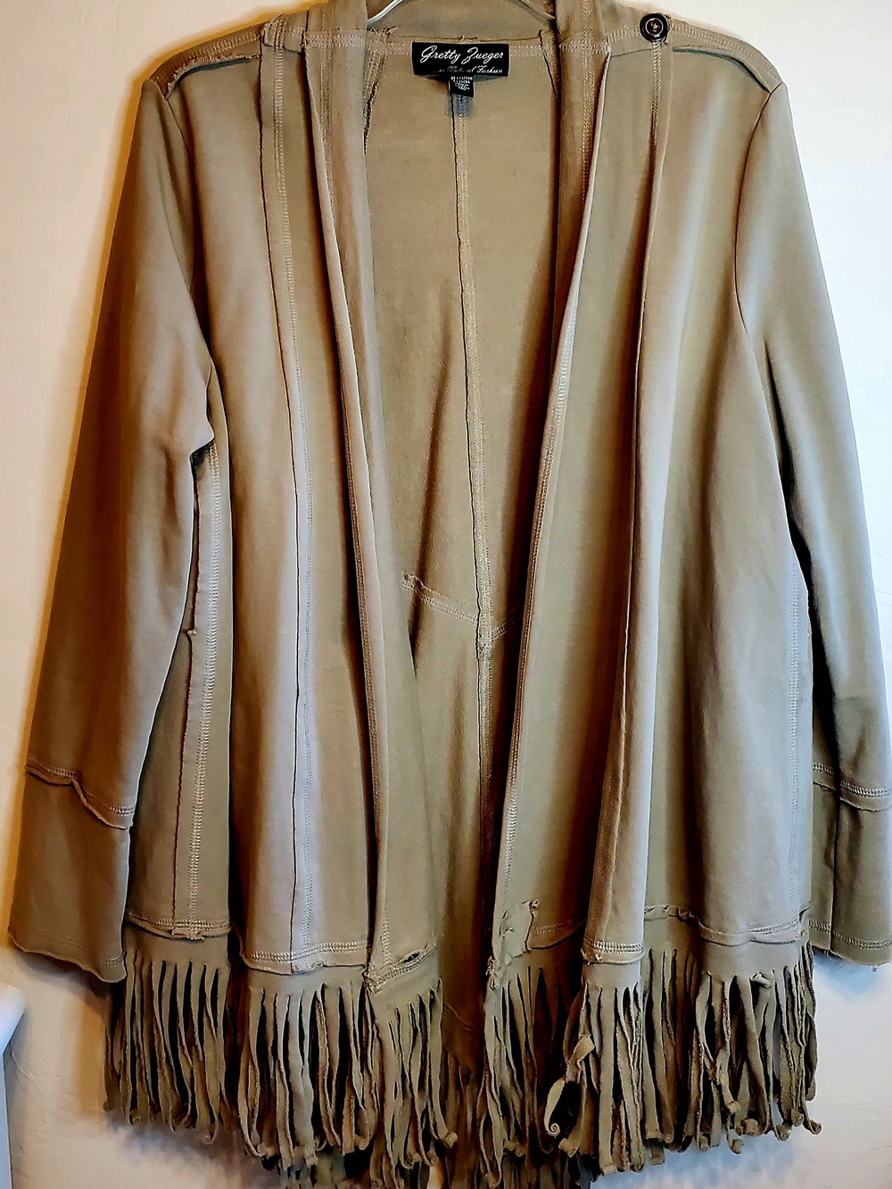 Gretty Zueger Style Taupe/Beige Fringe Western Boho Cardigan Women’s One Size